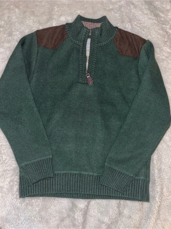 Other - Kids Forest Green Half-Zip Sweater with Brown Shoulder Patches